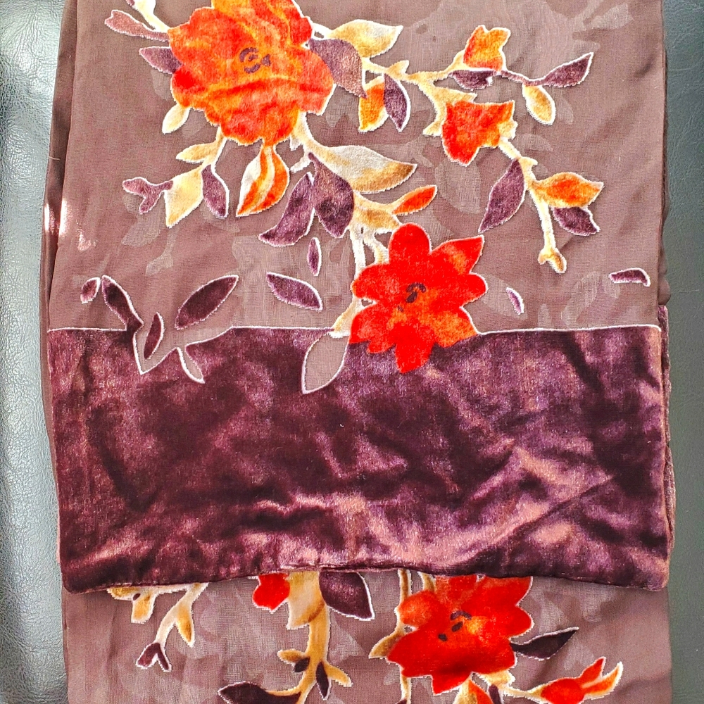 Floral Velvety Velour and Sheer Scarf